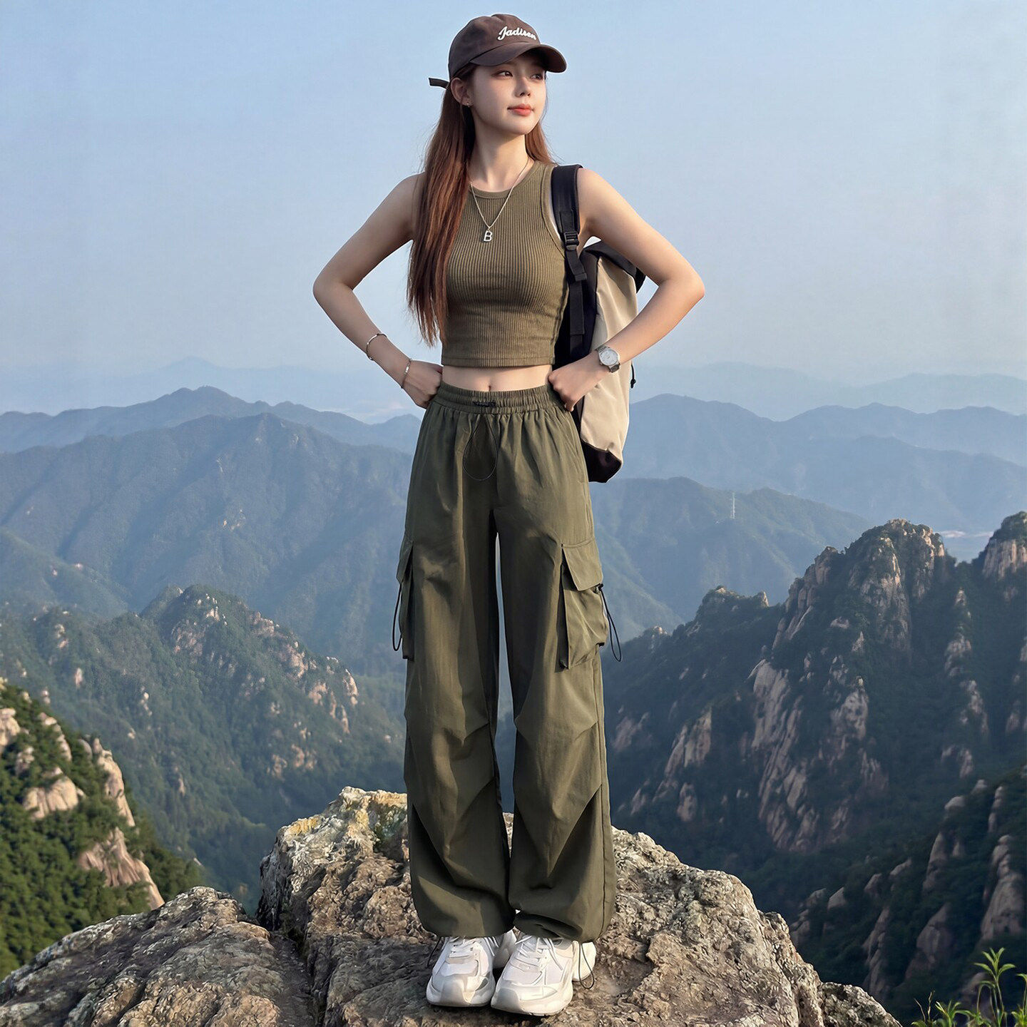 速干工装裤女款2026新款夏季薄款高腰阔腿宽松户外登山冲锋运动裤