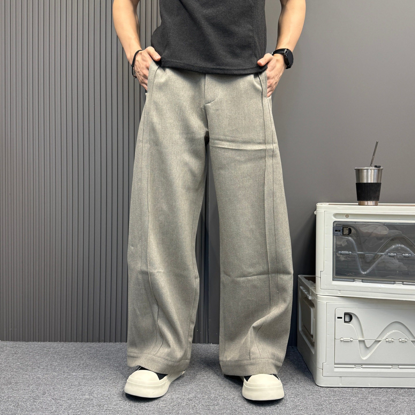 美式解构西裤男女同款薄款宽松阔腿百搭立体绗缝捏褶廓形休闲长裤