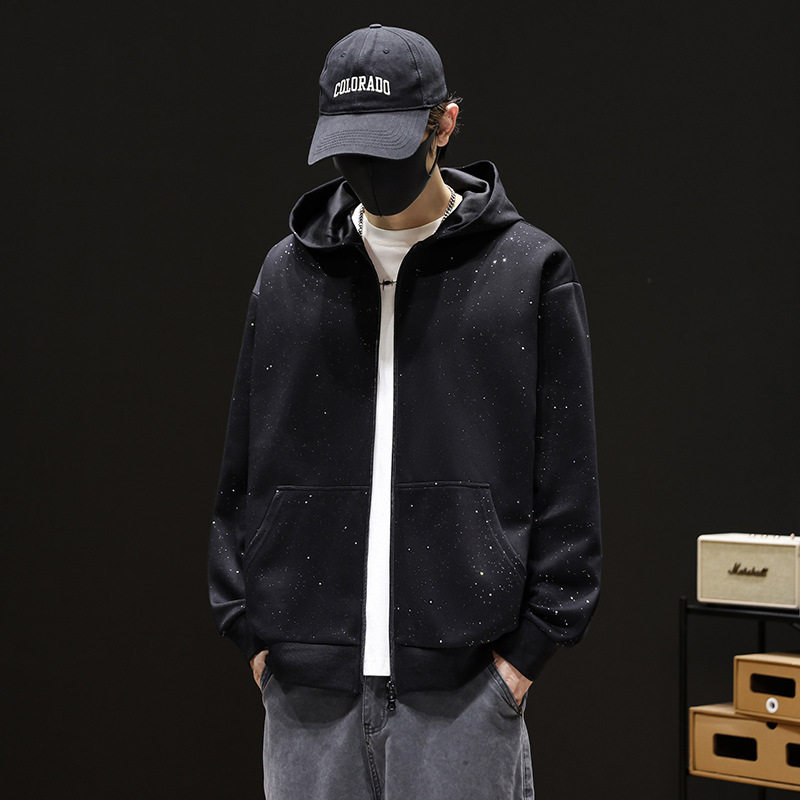 满天星连帽卫衣男款春秋季2026新款青少年宽松春装上衣服开衫外套