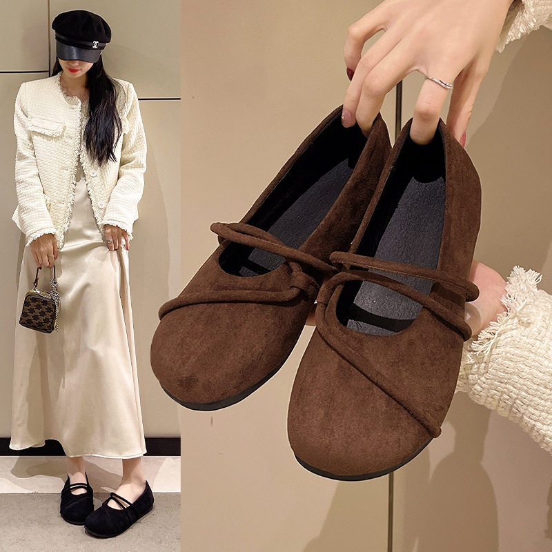 网红百搭晚晚风芭蕾鞋女法式复古圆头浅口平底玛丽珍单鞋2026新款