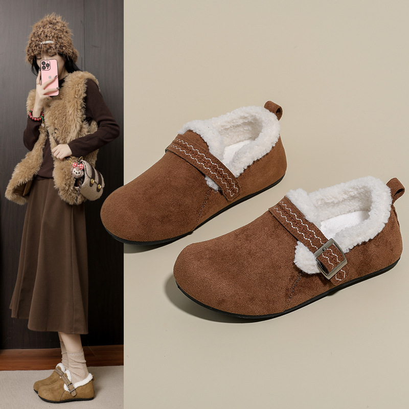 2025时尚秋冬绒面平底加绒勃肯鞋内增高复古雪靴保暖女棉鞋XT189