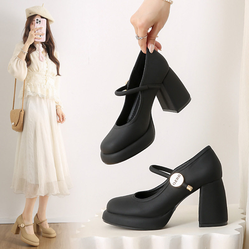 白色玛丽珍高跟鞋女2026春季新款气质单鞋法式粗跟圆头小皮鞋女鞋