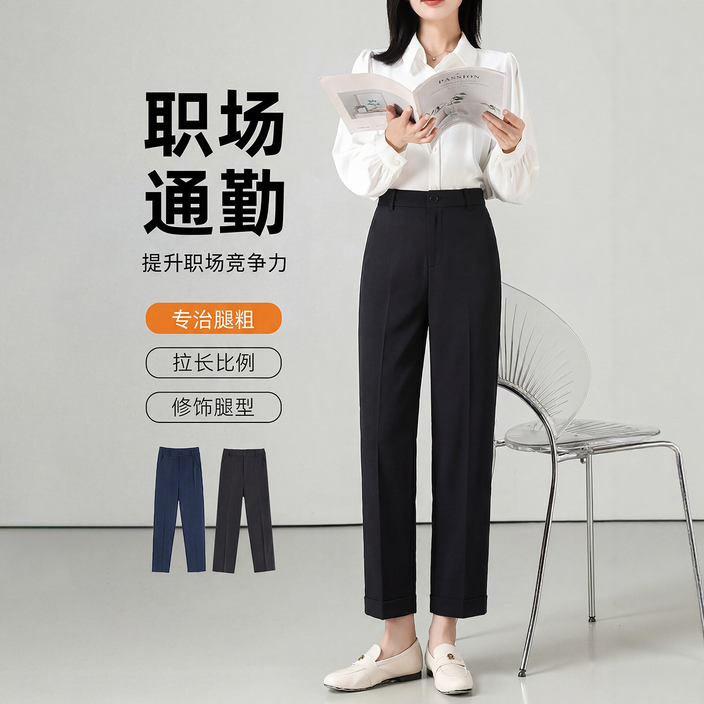 九分冰丝烟管裤女夏薄款小个子高腰窄版直筒哈伦裤职业正装西装裤