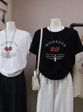 [比正]2026早春新款韩版圆领字母水果印花减龄休闲短袖T恤女6042