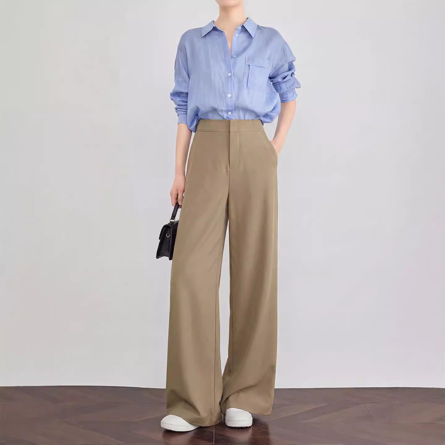 卡其色阔腿裤女2026新款春夏老钱风穿搭高级感大码直筒显瘦西装裤