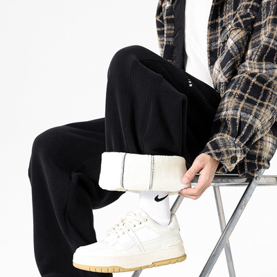 重磅羊羔绒裤子男款冬季加绒加厚零下防寒休闲裤直筒宽松保暖棉裤