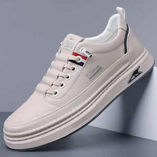 春季男鞋新款透气皮面小白鞋子男潮流百搭一脚蹬运动休闲板鞋潮鞋