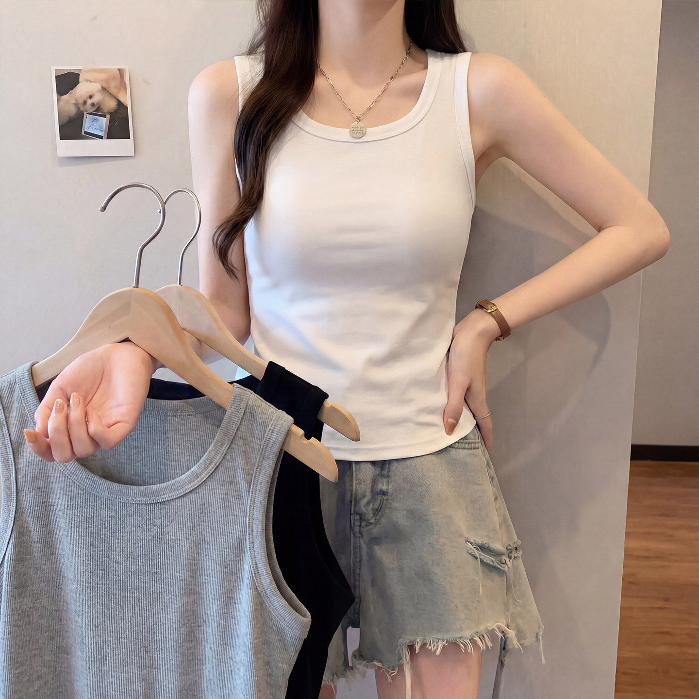 白色运动背心女内搭夏新款胖mm大码美背文胸一体无袖外穿吊带上衣