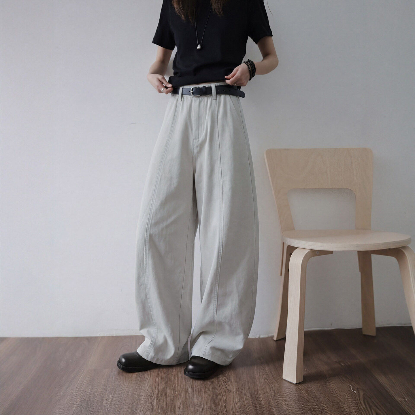 灰色弯刀工装裤女夏薄款2026新款高腰垂感小个子休闲直筒阔腿裤子