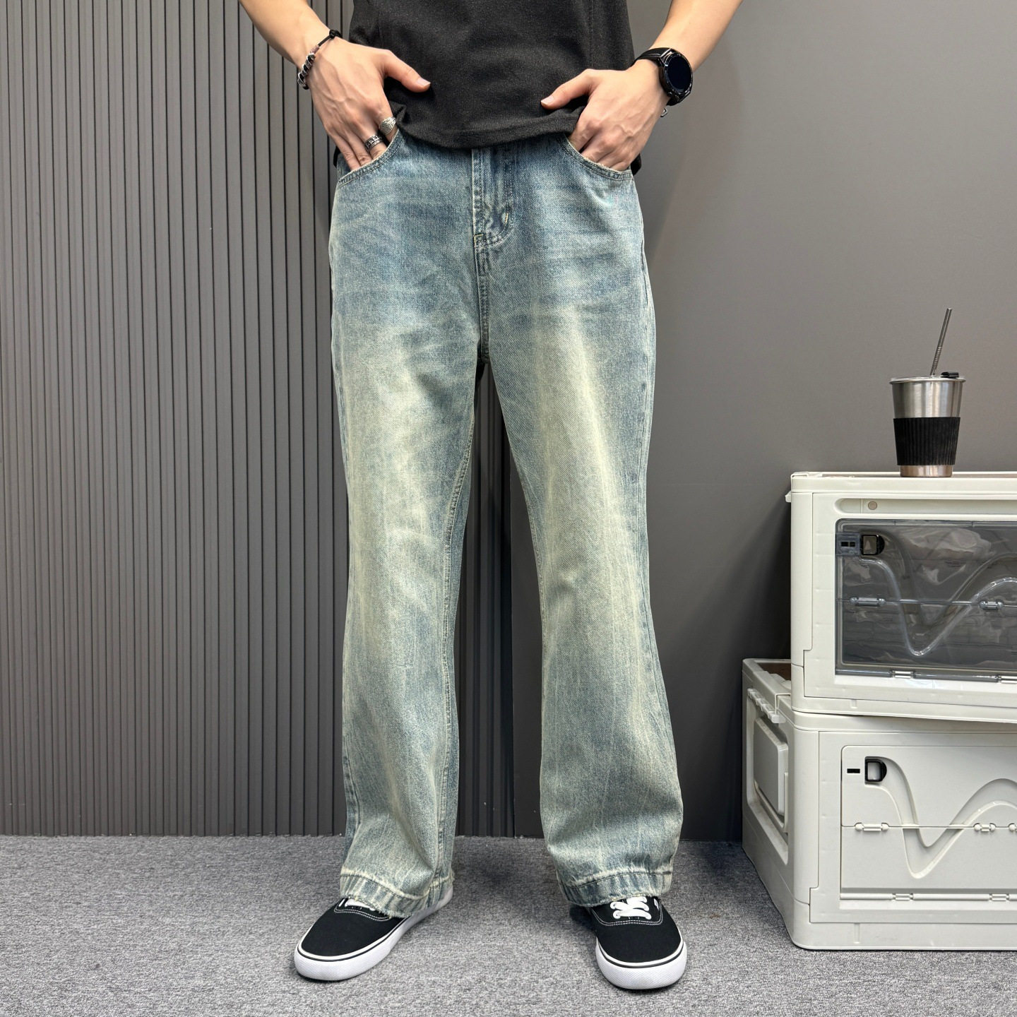 夏季薄款2026新款复古宽松直筒牛仔裤男款美式潮牌浅色休闲长裤子