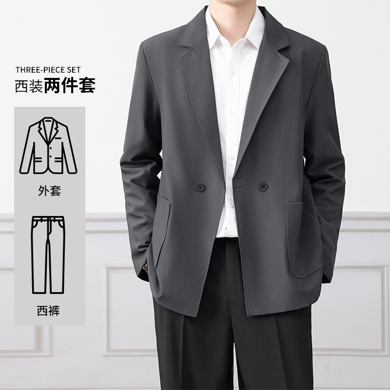 韩版潮流男士上衣帅气宽松港风西装外套男春秋百搭休闲西服套装