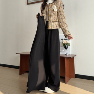 黑色西装裤子女胖mm大码显瘦秋冬季新款小个子休闲加绒直筒阔腿裤