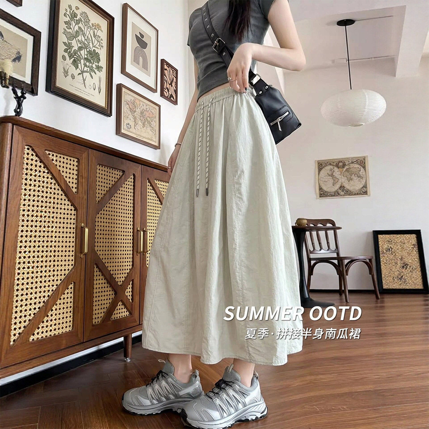 卡其色半身裙长款女2026新款春夏薄款小个子a字半裙垂坠感南瓜裙