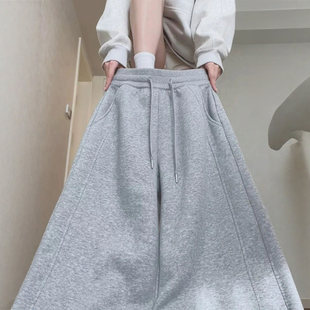 灰色运动裤子女春秋2026新款今年高腰阔腿裤宽松直筒休闲香蕉卫裤