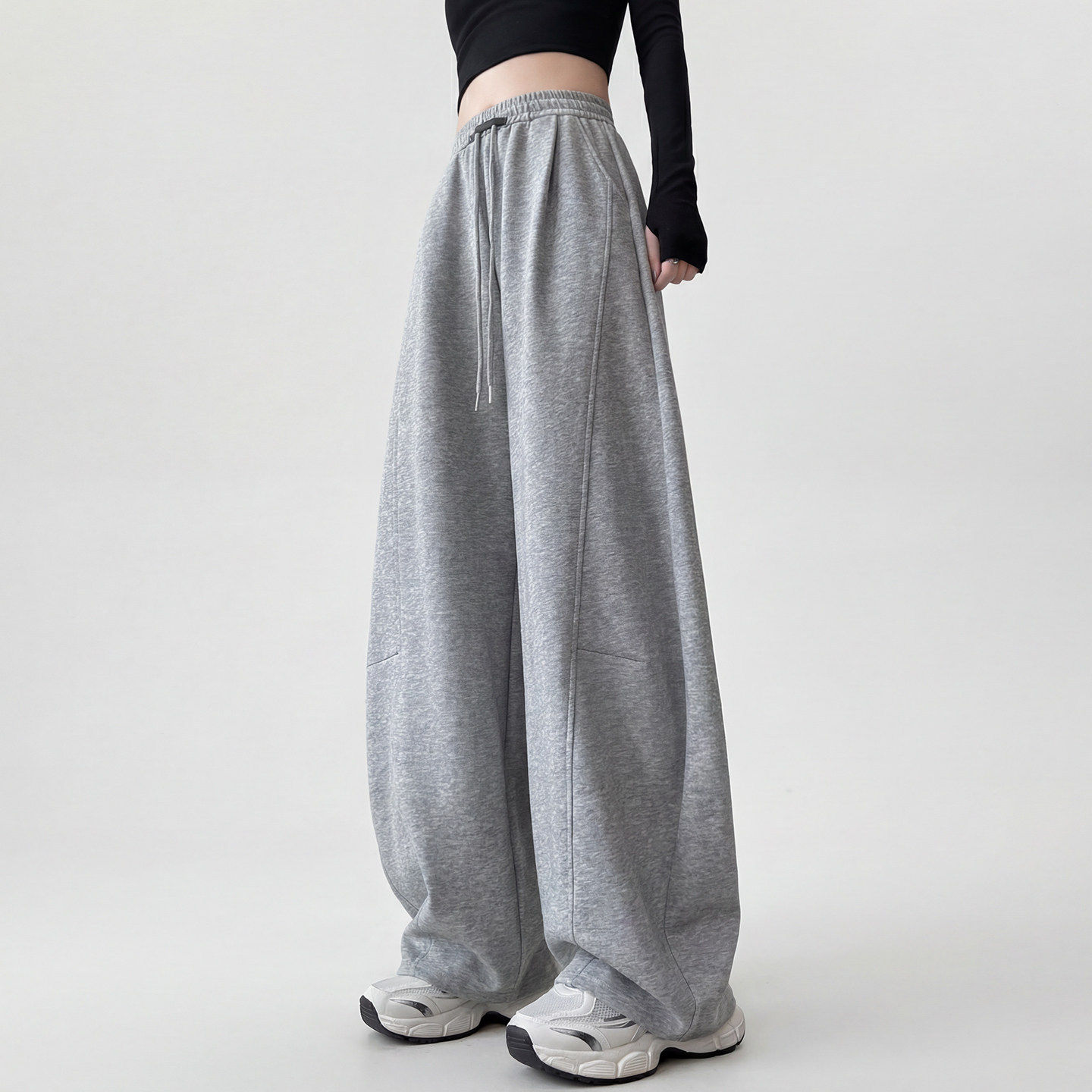 灰色弯刀运动裤女裤2026新款胖mm大码阔腿显瘦宽松香蕉卫裤子春秋