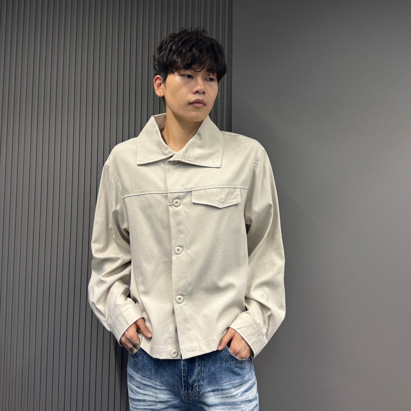 休闲立领衬衫外套男女款春秋季轻商务通勤男士小众设计感工装上衣
