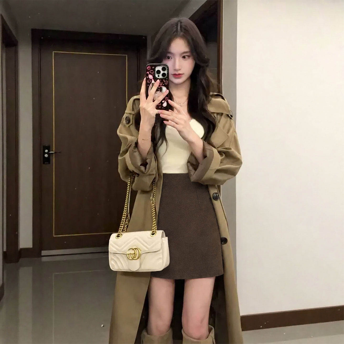 毛呢包臀短裙女2026秋冬季新款超美a字半裙小个子咖色西装半身裙