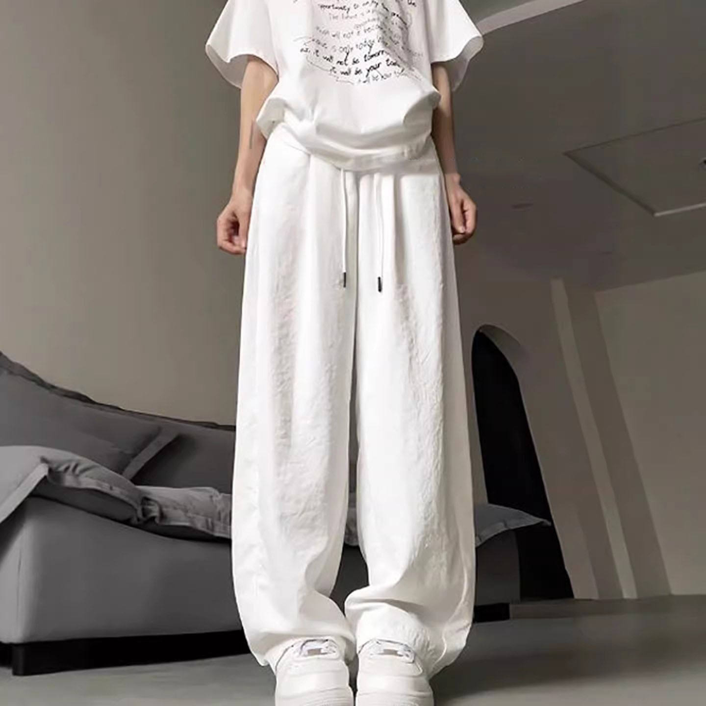 白色弯刀阔腿裤女2026新款夏季速干运动梧桐裤小个子冰丝山本裤子