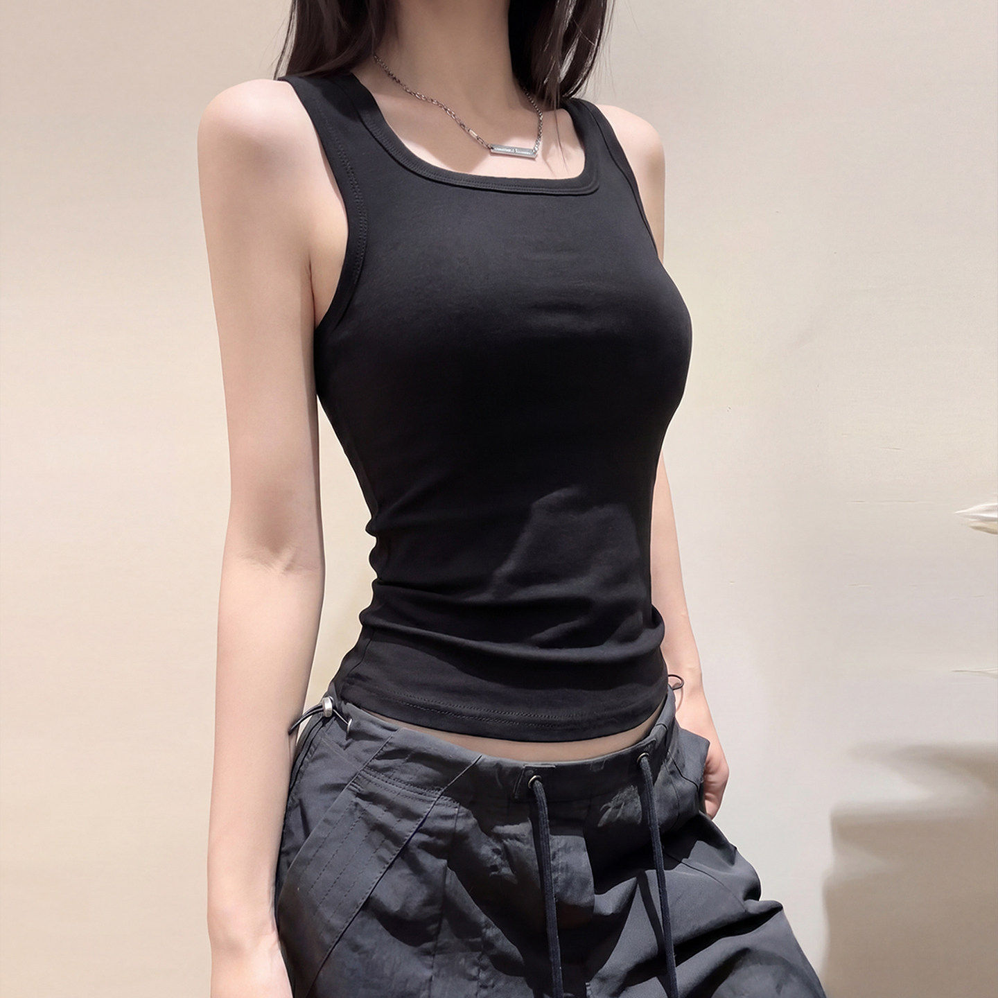 黑色吊带背心女内搭2026夏季美式运动工字无胸垫外穿无袖打底上衣