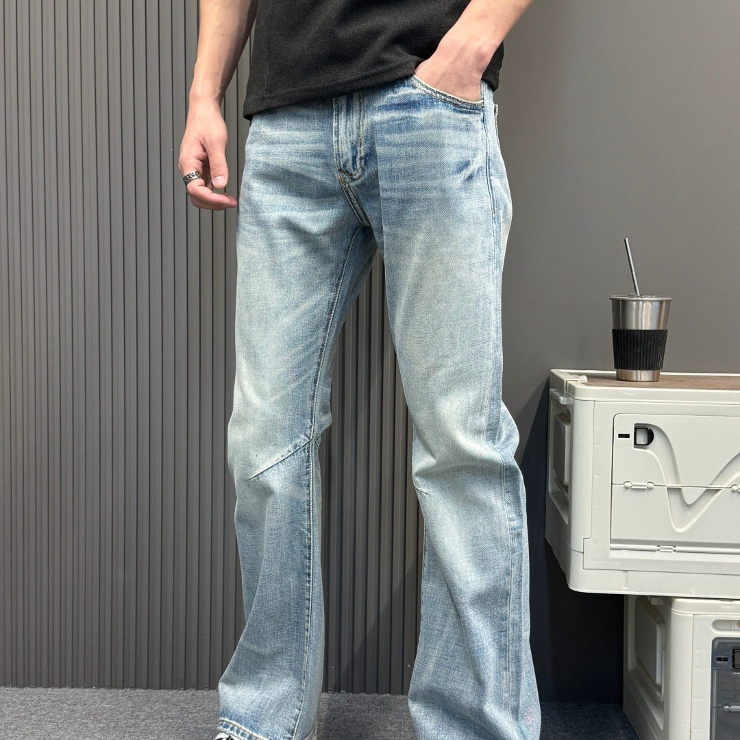美式复古弹力微喇牛仔裤男女款显腿长水洗做旧裤子窄版极简直筒裤