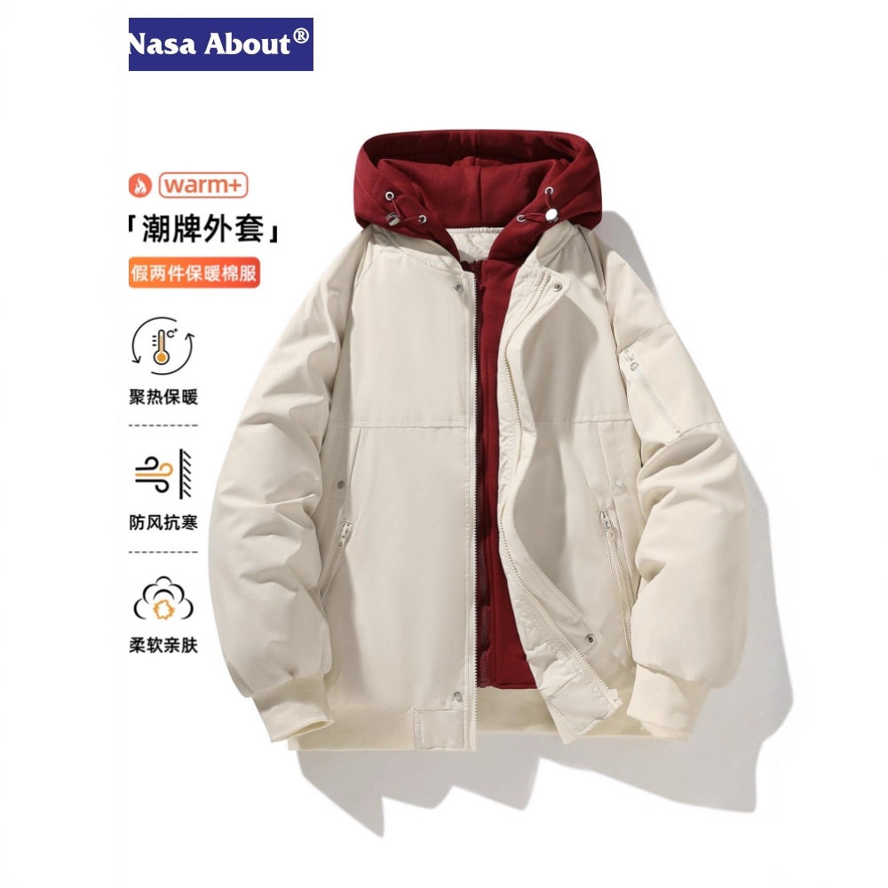 NASA假两件棉衣外套男士秋冬季2025新款加绒加厚工装保暖棉袄棉服