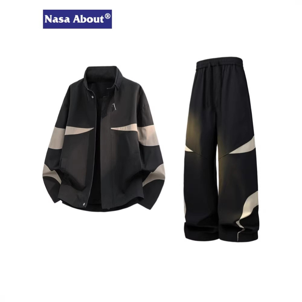 NASA休闲套装男士2026春季新款潮流宽松夹克外套直筒裤搭配一套