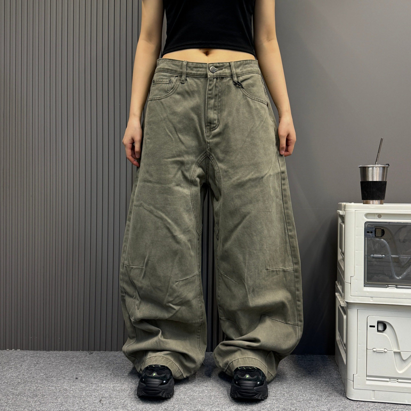 美式巴恩风百搭设计感工装休闲裤男女水洗做旧宽松松弛直筒牛仔裤