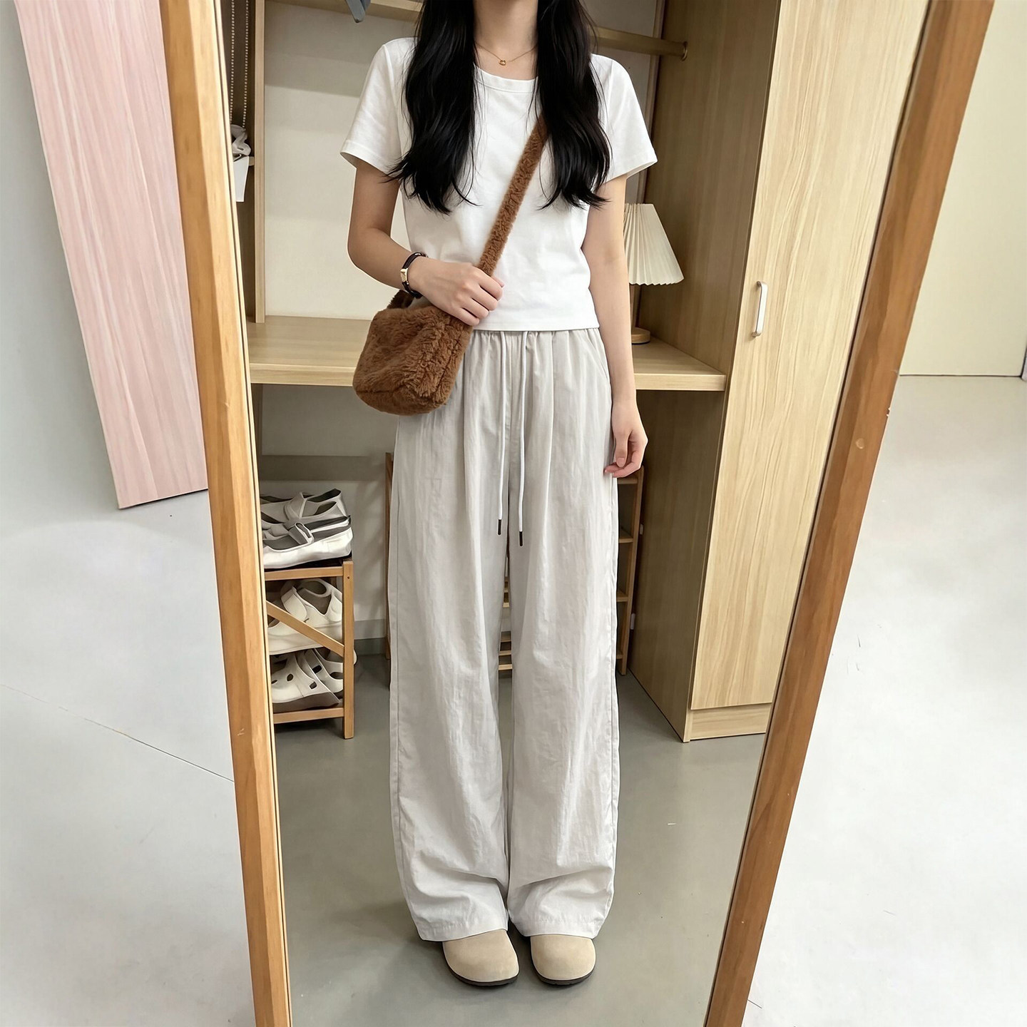 卡其色冰丝山本阔腿裤女夏季薄款2026新款小个子夏天防晒直筒裤子