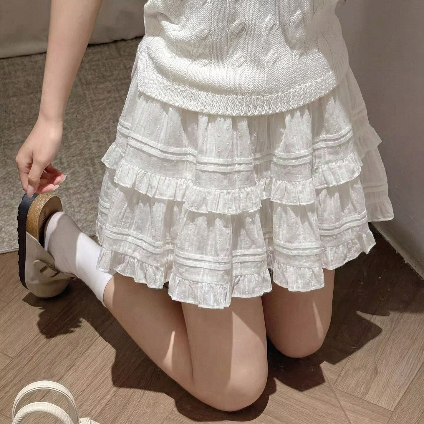 白色半身裙女春季2026新款蓬蓬a字半裙子小个子薄款百褶蛋糕短裙