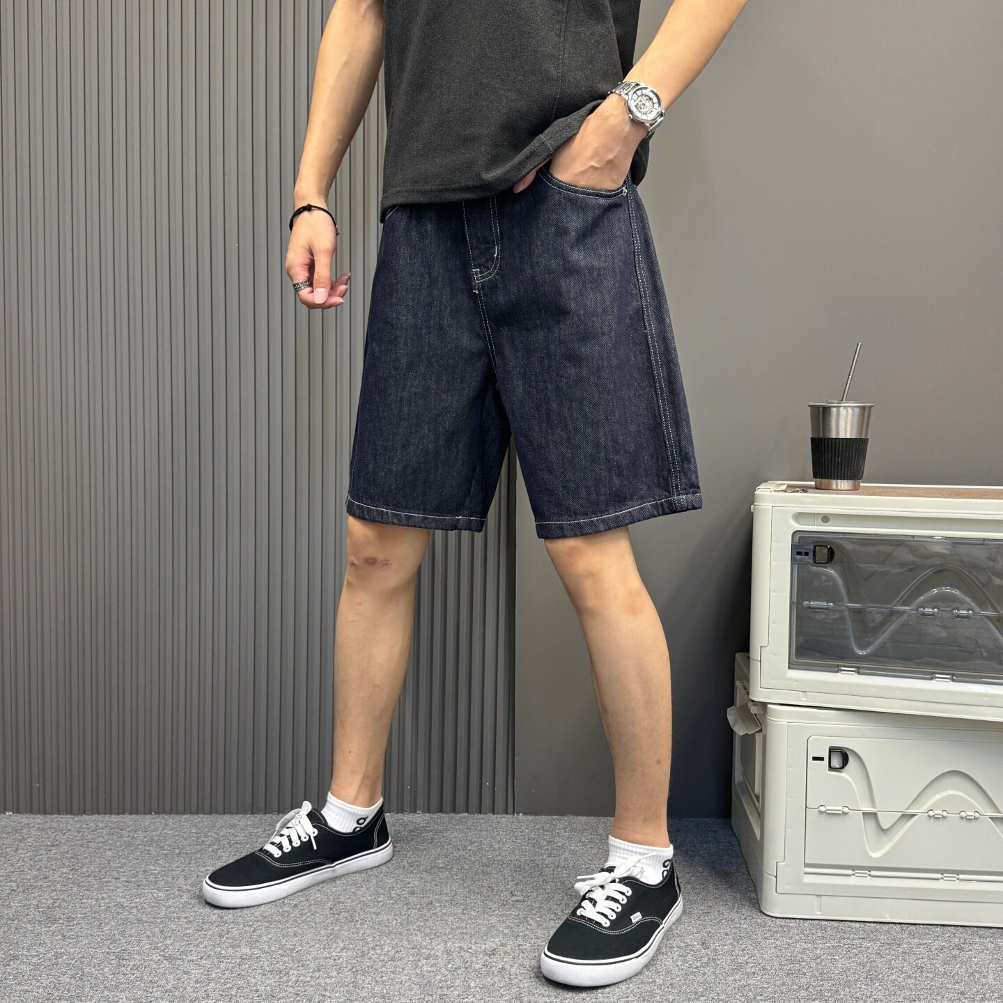 简约牛仔短裤夏季新款男原色水洗宽松休闲小脚痞帅百搭五分裤子潮