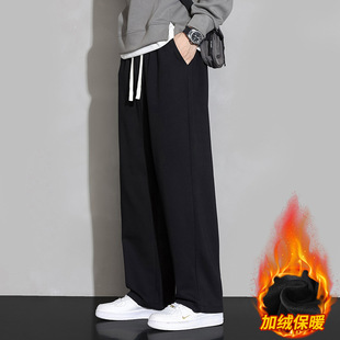弯刀卫裤男款宽松运动阔腿裤男士冬季加绒加厚长裤男生休闲裤子潮