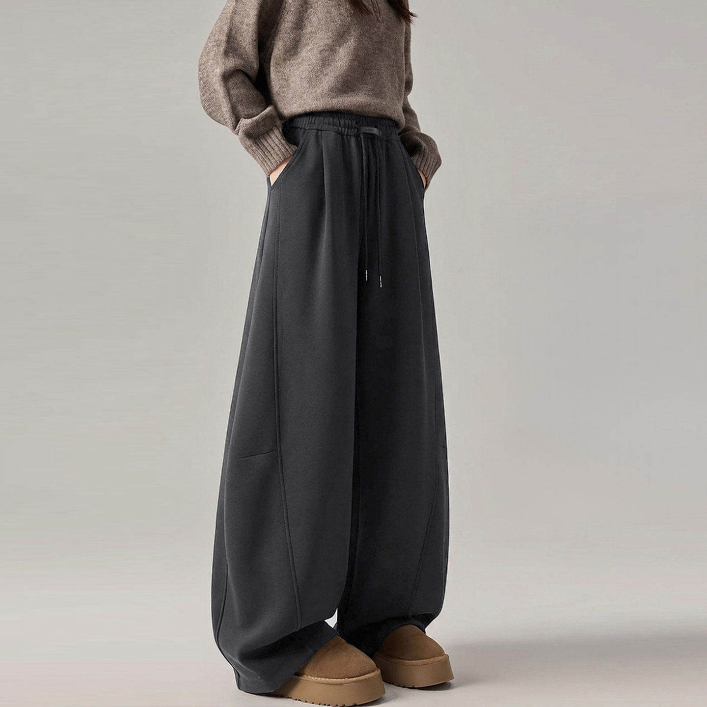 灰色加绒弯刀裤子女冬2025新款加厚阔腿休闲卫裤小个子香蕉运动裤,女装/女士精品,休闲裤,淘宝优惠券,粉丝福利购,淘宝优惠卷