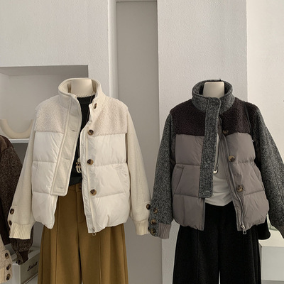 欧玛莱 立领羊羔毛拼接羽绒服女2025冬季新品长袖外套上衣潮 5903