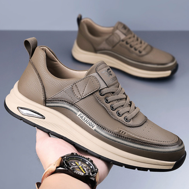 男鞋2026春季新款软面耐磨休闲皮鞋透气厚底百搭板鞋时尚运动单鞋