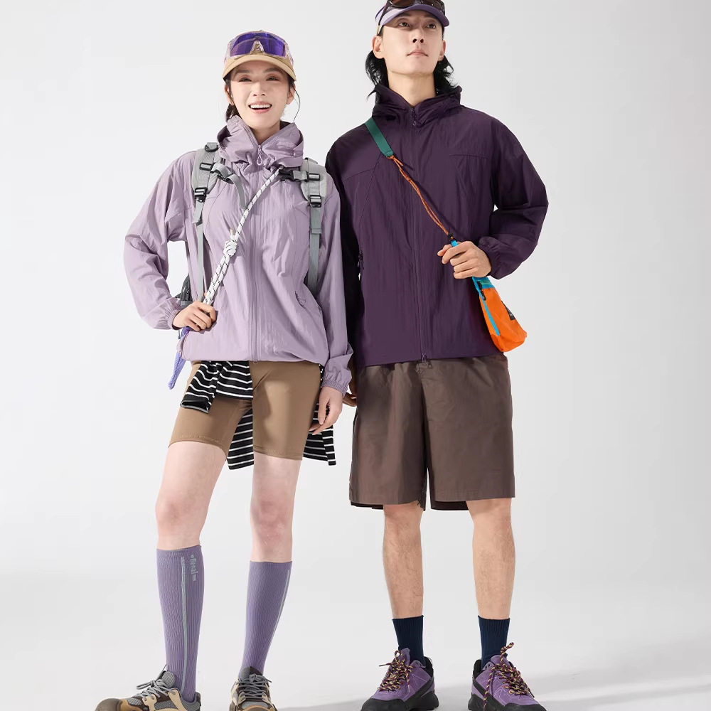 IZEXX潮牌户外夏季防晒衣男女UPF50+多巴胺色连帽宽松防晒服外套