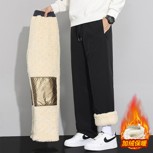 加绒加厚羽绒棉裤男士秋冬季保暖防寒休闲长裤宽松冬天羊羔绒裤子
