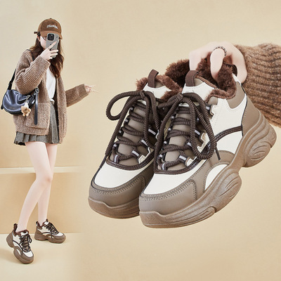 ins韩版新款加绒高帮老爹鞋女2025冬季学生休闲鞋厚底增高EP962-1