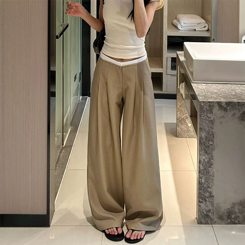卡其色西装休闲裤女装2026夏季新款简约气质垂感高腰显瘦阔腿裤子