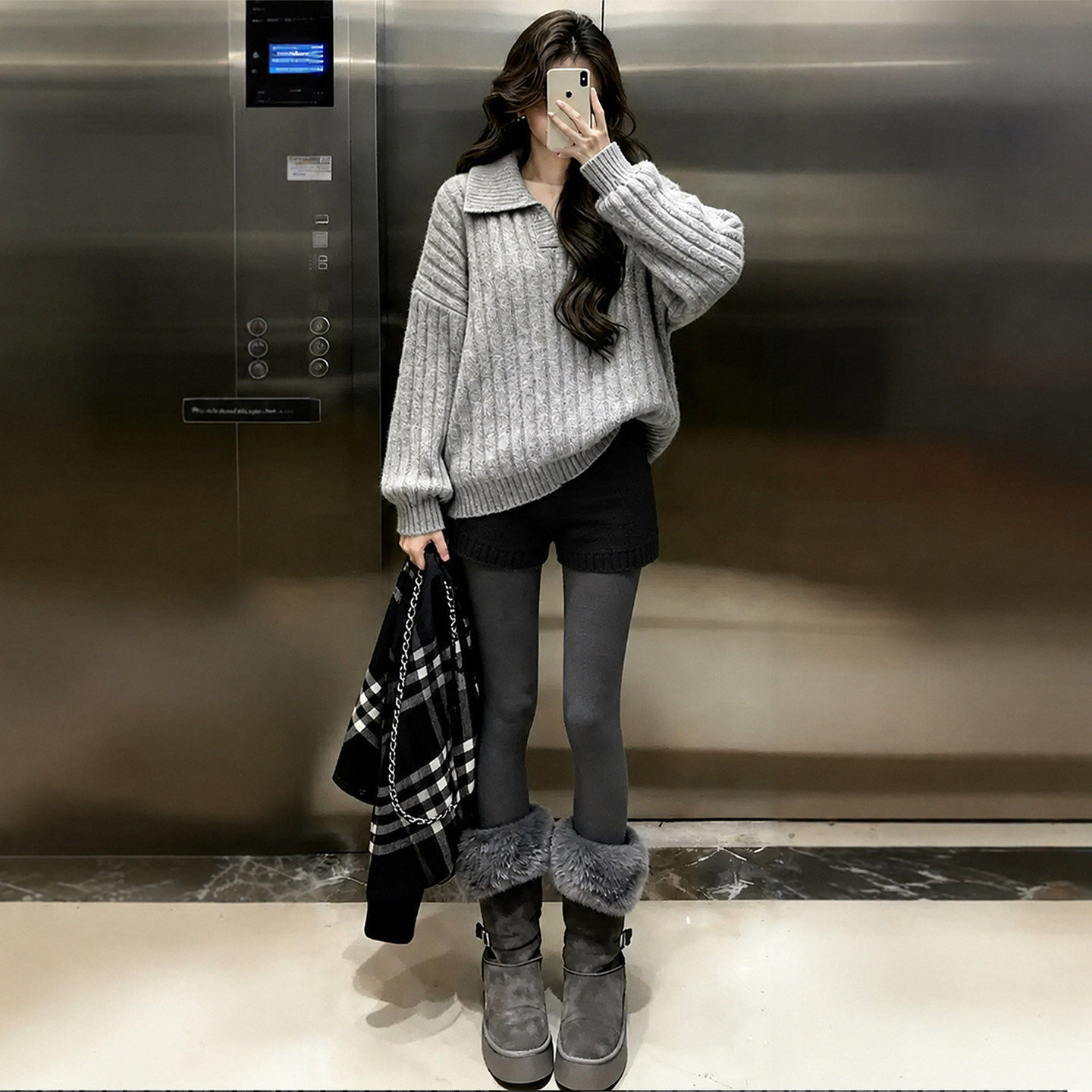 针织短裤女秋冬2026新款黑色高腰显瘦a字小个子外穿包臀毛衣靴裤