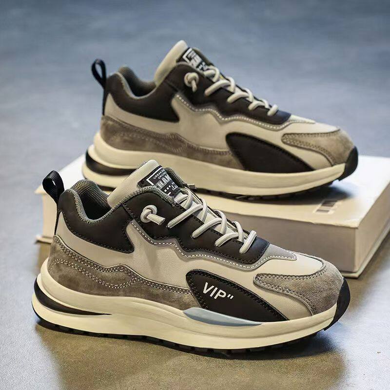运动鞋男士春季2026新款皮面休闲青少年跑步厚底老爹ins潮鞋子男