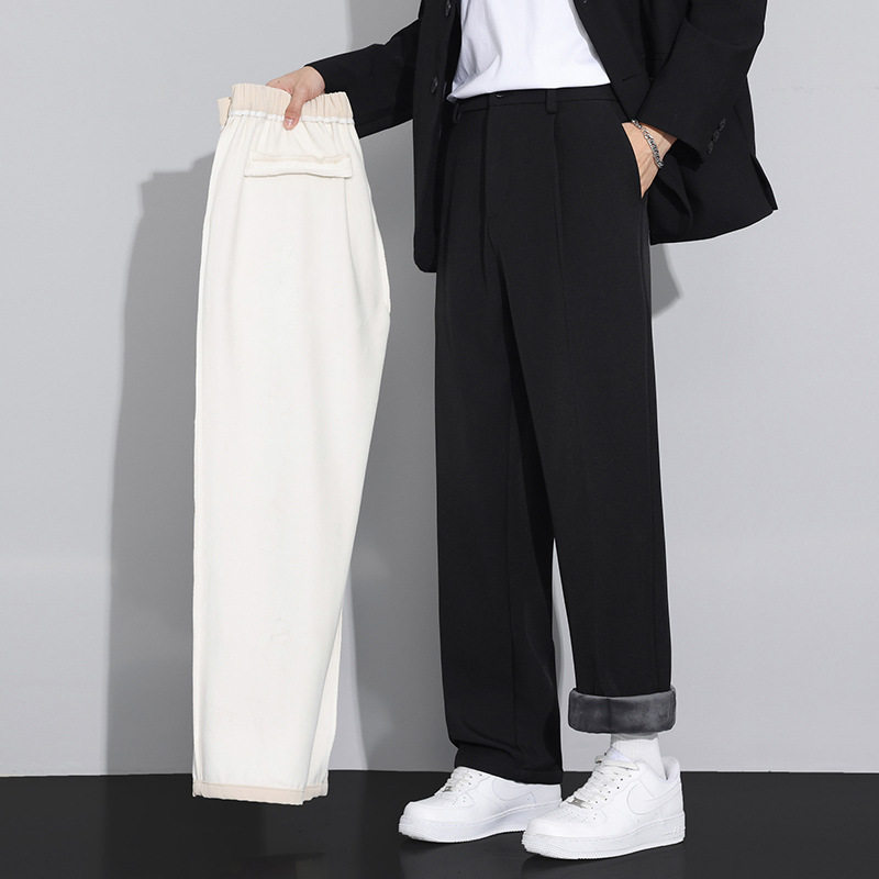 定制加绒西裤男士冬季加厚保暖直筒西装裤宽松阔腿垂坠感休闲裤子