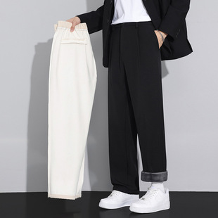 定制加绒西裤男士冬季加厚保暖直筒西装裤宽松阔腿垂坠感休闲裤子