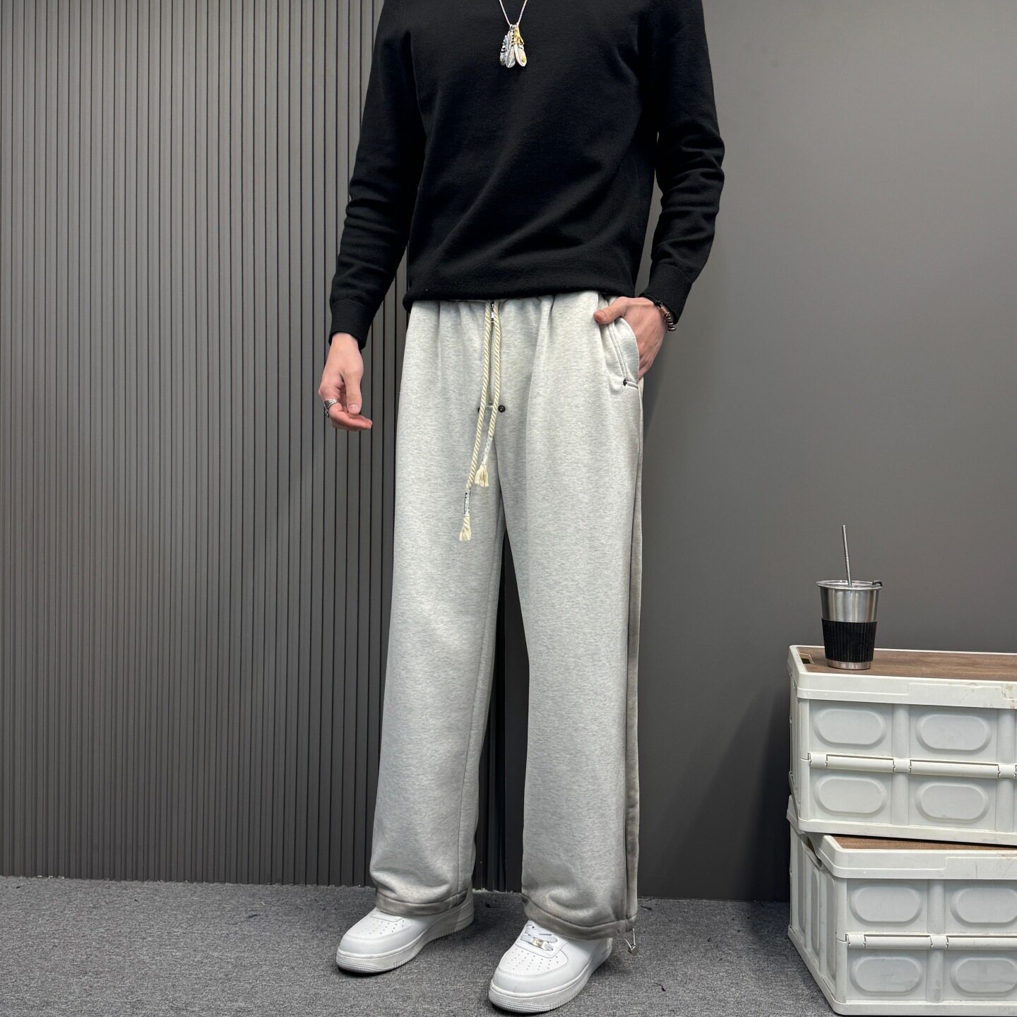 卫裤男春季潮流灰色休闲百搭直筒裤子男士美式潮牌宽松百搭运动裤