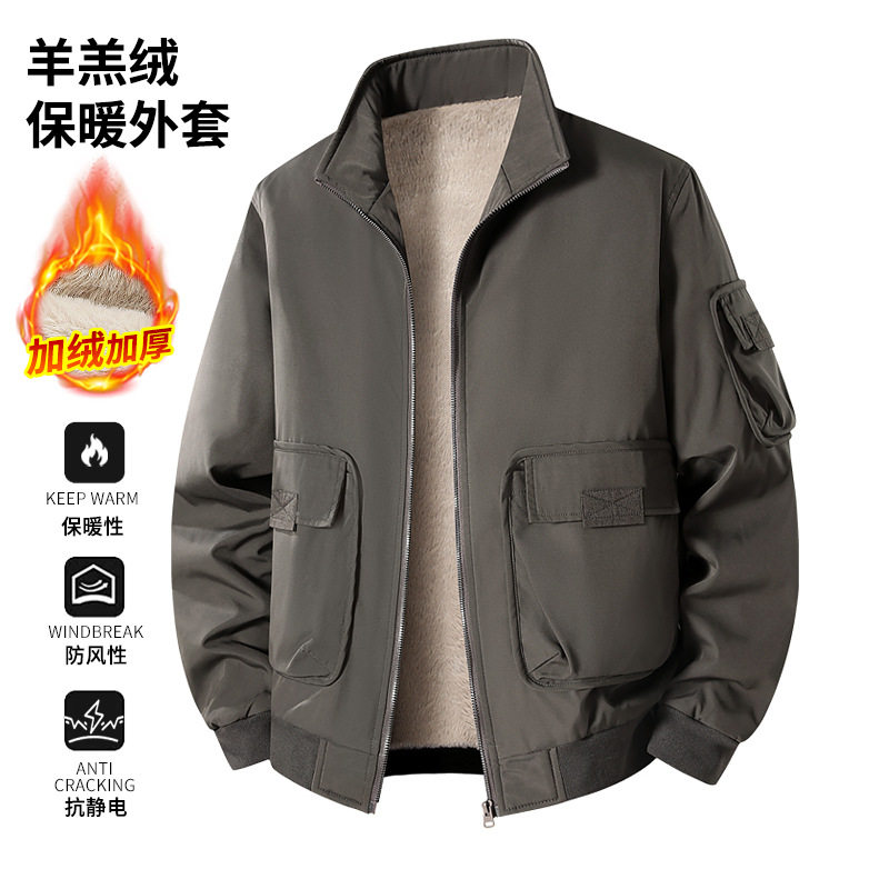 跨境外贸【M-8XL】跨境大码加绒高档行政棉衣男夹克男外套夹棉