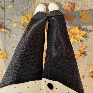 黑色加绒阔腿裤女2025新款秋冬加厚绒裤窄版直筒小个子灯芯绒裤子