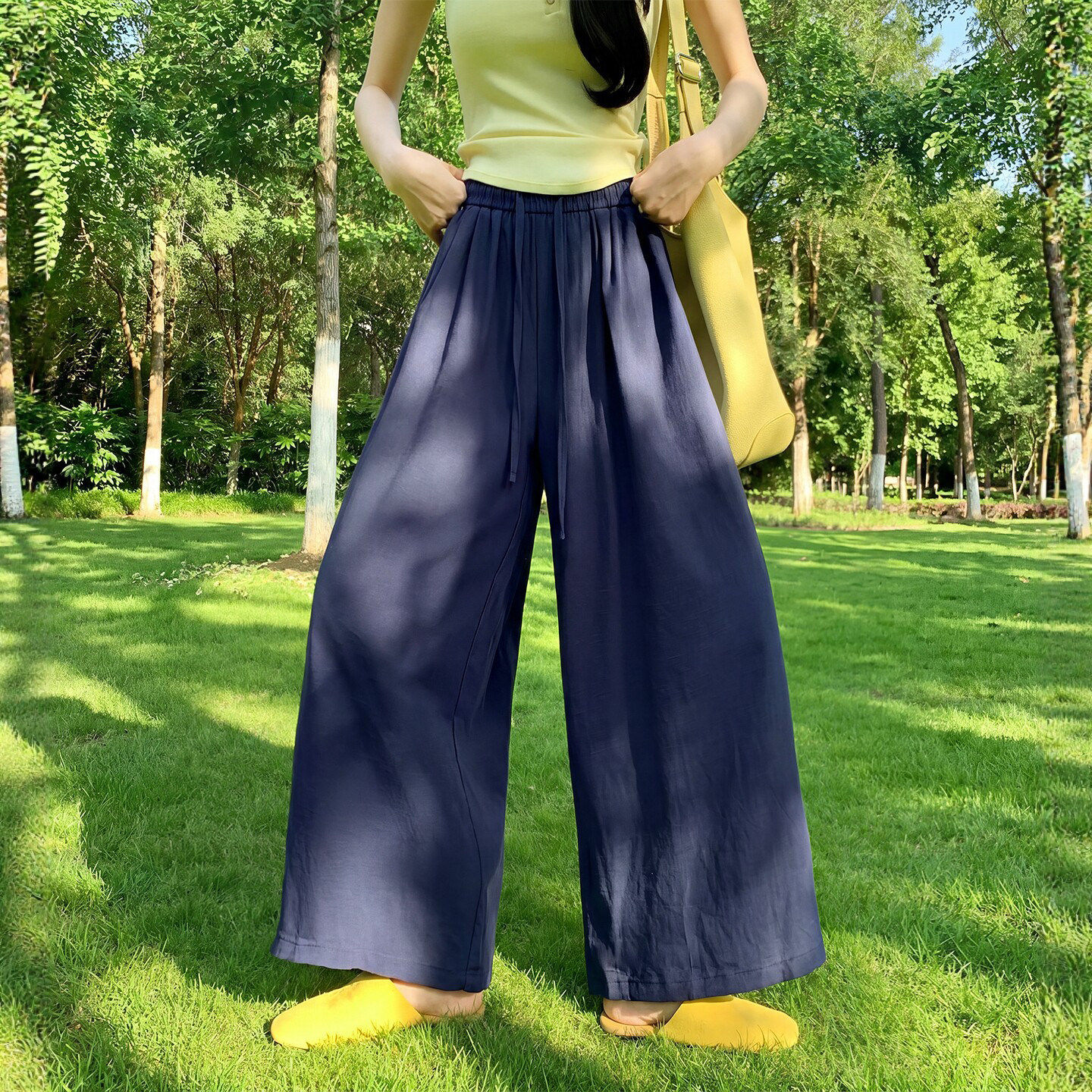 老钱风亚麻弯刀裤女夏薄款高腰垂感宽松小个子休闲防晒棉麻阔腿裤
