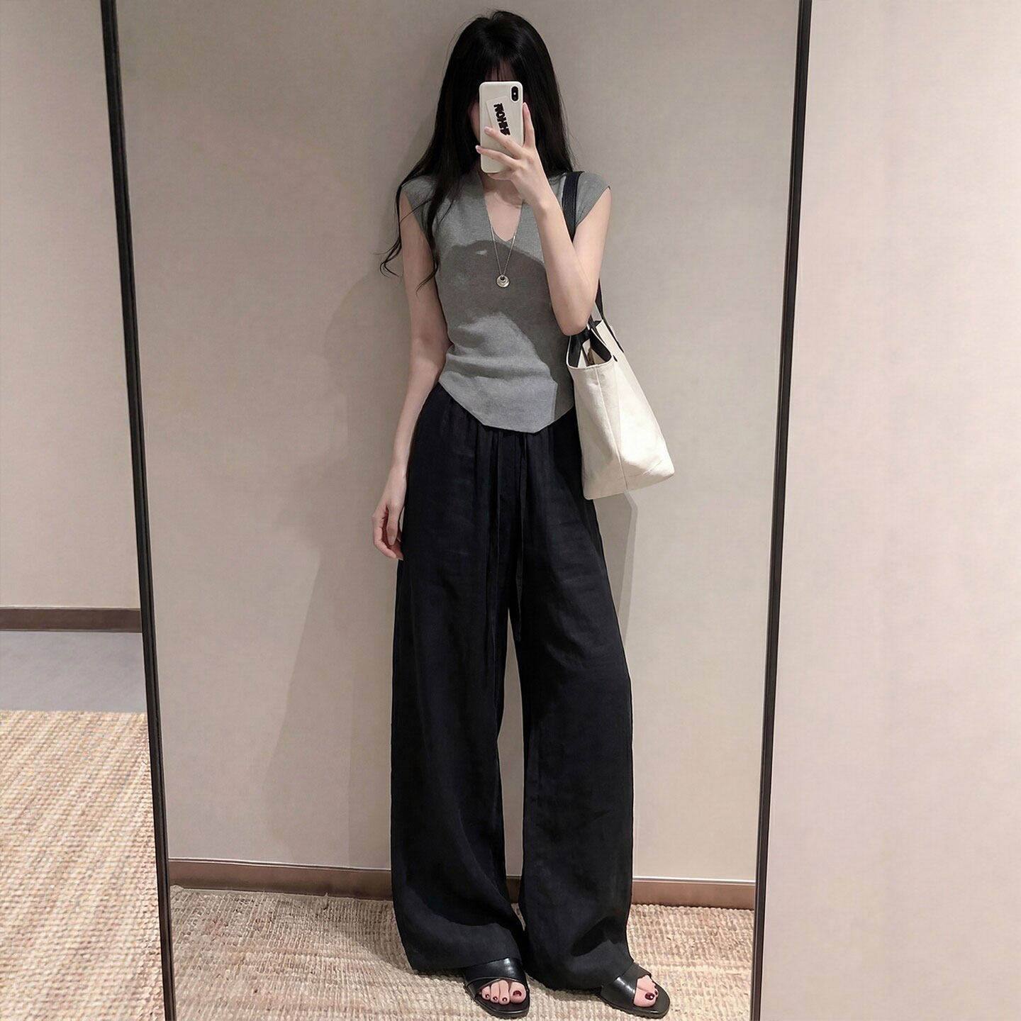 黑色亚麻裤子女2026新款夏薄款慵懒老钱小个子棉麻阔腿休闲遛弯裤
