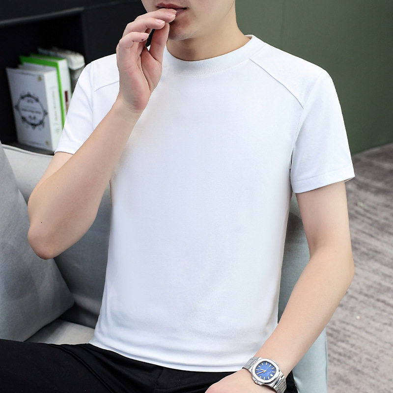 白色短袖t恤男士夏季圆领上衣潮牌潮流冰感百搭纯色半袖体恤男T恤