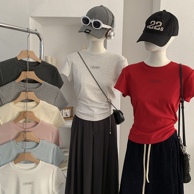 欧玛莱 正肩圆领印花短袖T恤女2026年春夏季新品百搭时尚上衣6386