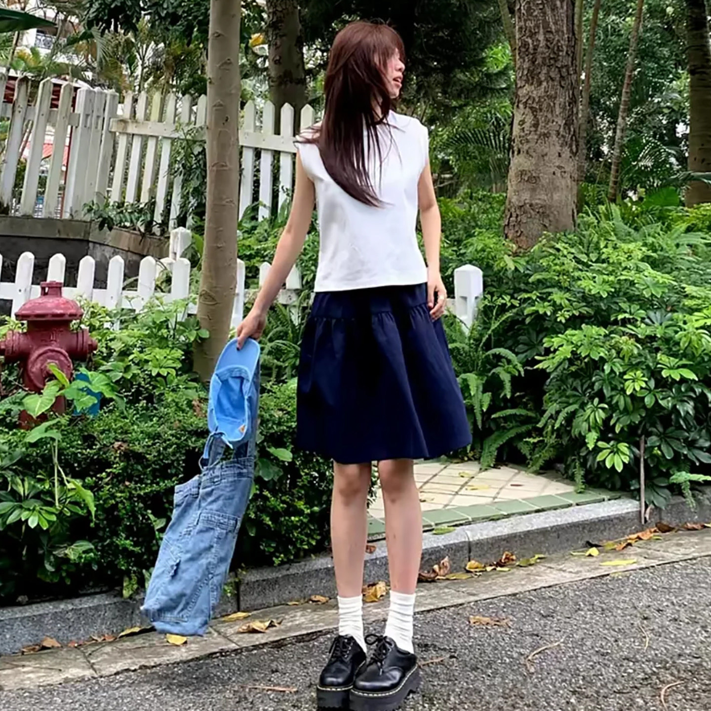 藏青色半身裙女夏季2026新款a字小个子高腰显瘦百褶伞裙五分短裙